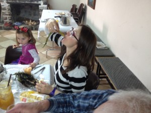 Anna tucking in to a calcot