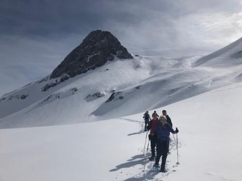 Making tracks in the fresh snow heading up to Pico Canal Roya